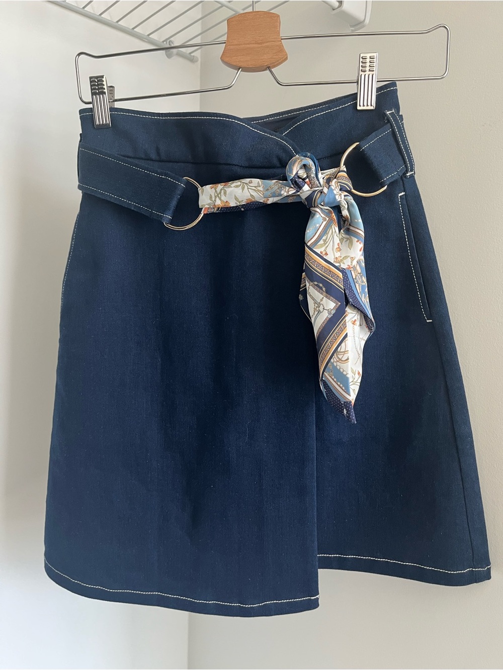 Vero Moda Navy Mini Skirt with Patterned Scarf Belt